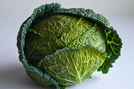 Savoy cabbage isolated on white background. Close up. Selective focus.の素材