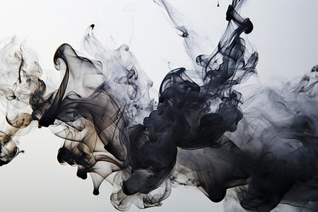 Black ink in water on a white background. Abstract background for design.の素材