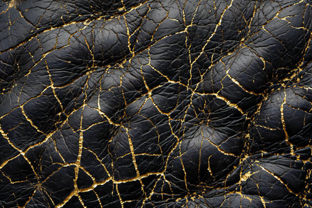 Black leather texture with gold pattern. Abstract background and texture for design.の素材