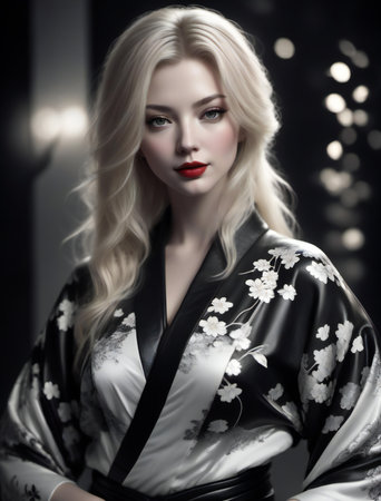 Beautiful young woman in a kimono. Japanese style.の素材