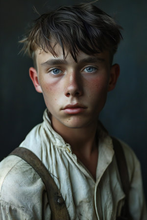 Portrait of a young boy in a medieval costume. Studio shot.の素材
