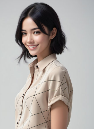 Portrait of a beautiful young asian woman smiling and looking at cameraの素材