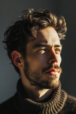 Portrait of a handsome young man with a beard and mustache.の素材