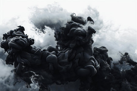 Black smoke on a white background.の素材