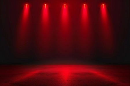 Red stage background with spotlights.の素材