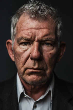 Portrait of a mature man with grey hair. Studio shot.の素材