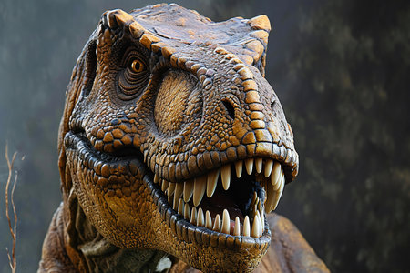Dinosaur model on a black background, close-up of a dinosaurの素材