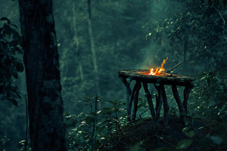 Bonfire in the forest. Fire in the forest at night.の素材