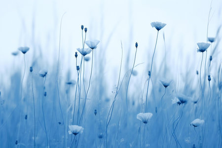 Wild flowers in a meadow, closeup of photo, tonedの素材
