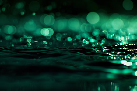 abstract green bokeh background, water drops and water wavesの素材