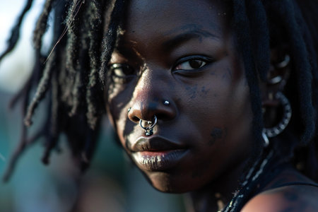 Portrait of a young African woman with dreadlocks in the streets of Zanzibar.の素材