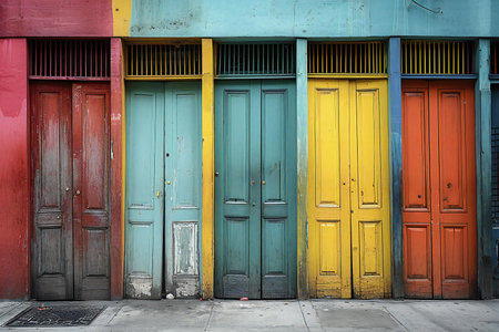 Colorful wooden doors in Ho Chi Minh city, Vietnam.の素材