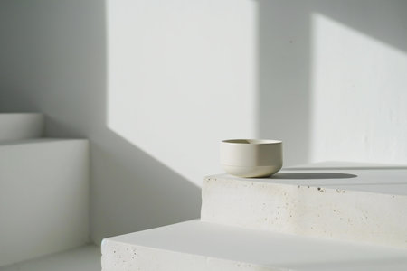 Ceramic cup on the white wall background. Minimal style.の素材