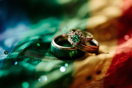 wedding rings on a background of the flag of Mauritiusの素材