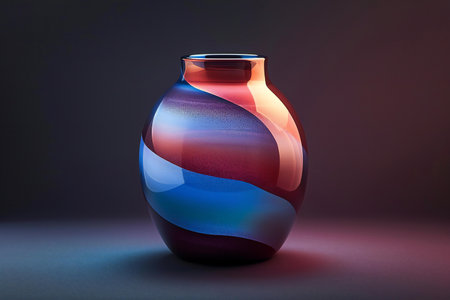 Colorful glass vase on a dark background.の素材