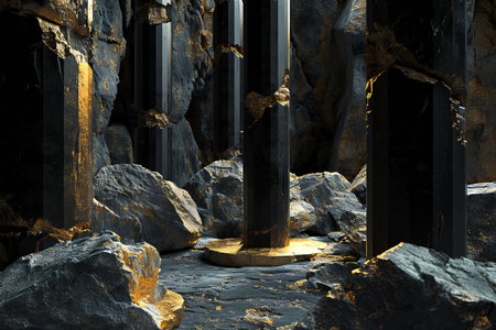 Futuristic scene in the stone cave.の素材