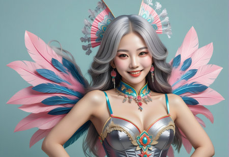 Beautiful asian woman with angel wings.の素材