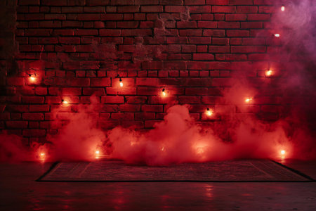 Burning incense on the background of a brick wall in the darkの素材