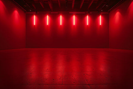 Red empty room with spotlights.の素材
