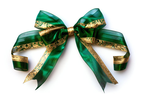 Green ribbon bow isolated on white backgroundの素材