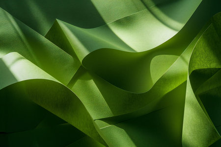 abstract green background with curved lines and shadows, close-upの素材