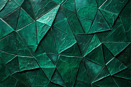 Green abstract background with cracked glass. Texture of old broken glass.の素材