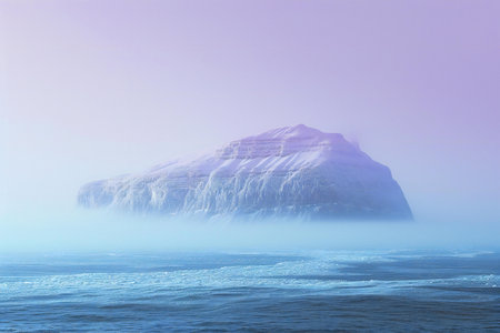 Beautiful seascape with mountain in fog. Nature composition.の素材
