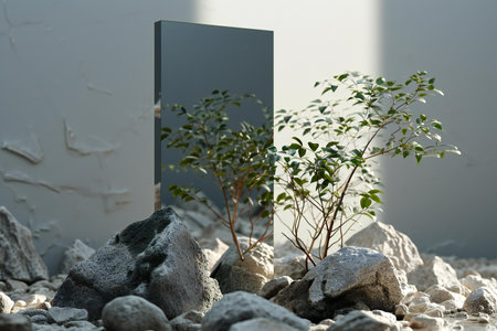 Blank black box mockup on stone background.の素材