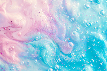 Abstract blue and pink background with air bubbles. Bubbles floating in water.の素材