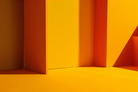 Abstract empty room with orange wall and yellow floor.の素材