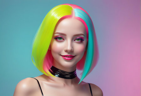 Portrait of beautiful young woman with colorful hairstyle.の素材