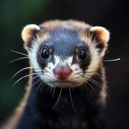 Portrait of a ferret on a dark background. Close-upの素材
