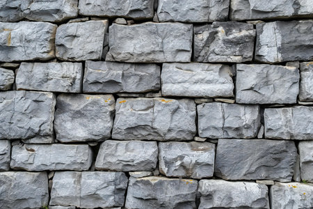 Background of stone wall texture. Close up of grey stone wall.の素材