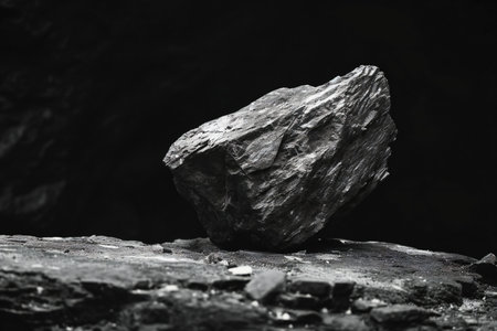 Rock in the cave. Black and white image of a stone.の素材