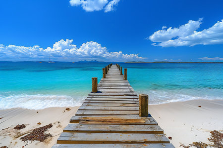 Wooden pier on tropical beach, Koh Kood, Trat, Thailandの素材