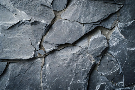 Black stone wall texture background. Natural stone wall texture with cracks.の素材