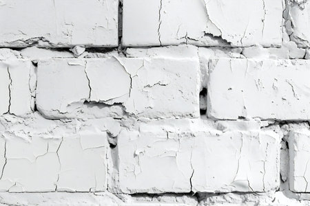 White brick wall with cracks and scratches. Abstract background and texture for design.の素材
