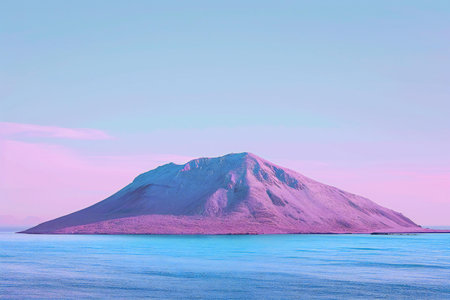 Volcanic island in the sea at sunset.の素材