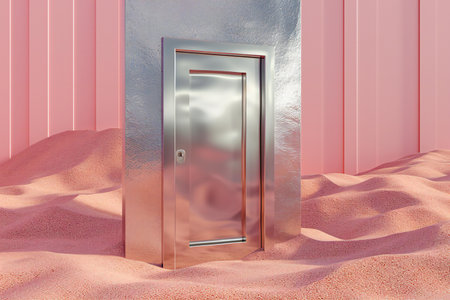 a metal door in the desert with sand.の素材
