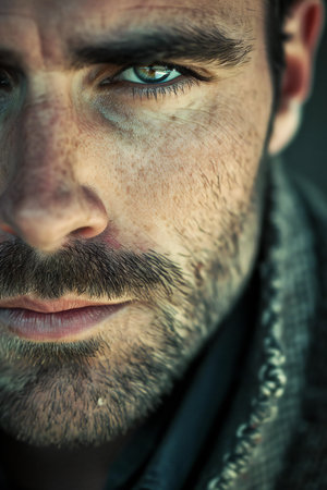Close-up portrait of a man with beard and mustache. Men's beauty, fashion.の素材