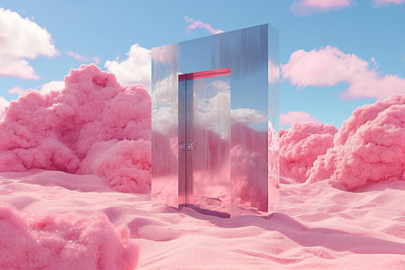 Door to the sky with pink clouds.の素材