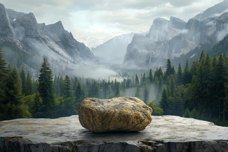 Mountain landscape with rocks and fog in Yosemite National Park, California, USAの素材