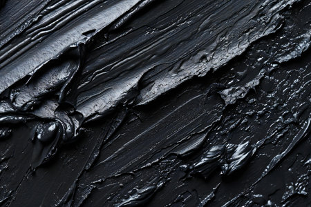 Black paint smears on a black background close-up macro photographyの素材