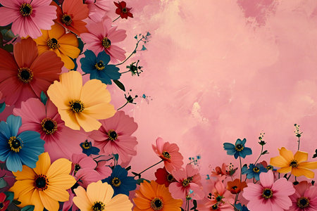 Grunge floral background with daisies and gerberasの素材