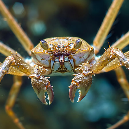 Close up of a yellow crab in the sea. Shallow depth of fieldの素材