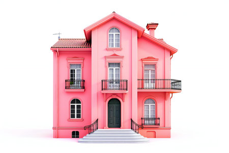 Pink house isolated on a white background.の素材