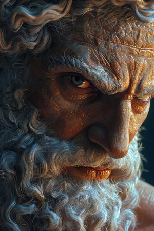 Portrait of an old man with grey hair and blue eyes.の素材