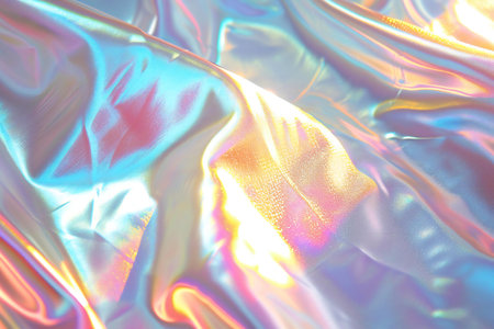 abstract background of holographic foil in pink, blue and yellow colorsの素材