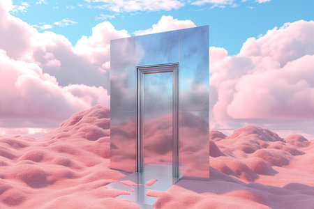 Door on the desert with pink sand. Conceptual image.の素材
