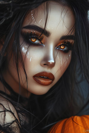 Portrait of a beautiful young woman with Halloween make-up.の素材